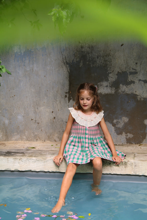 Ibiza Top + Hair Clip | Pink Green Honeycomb Check