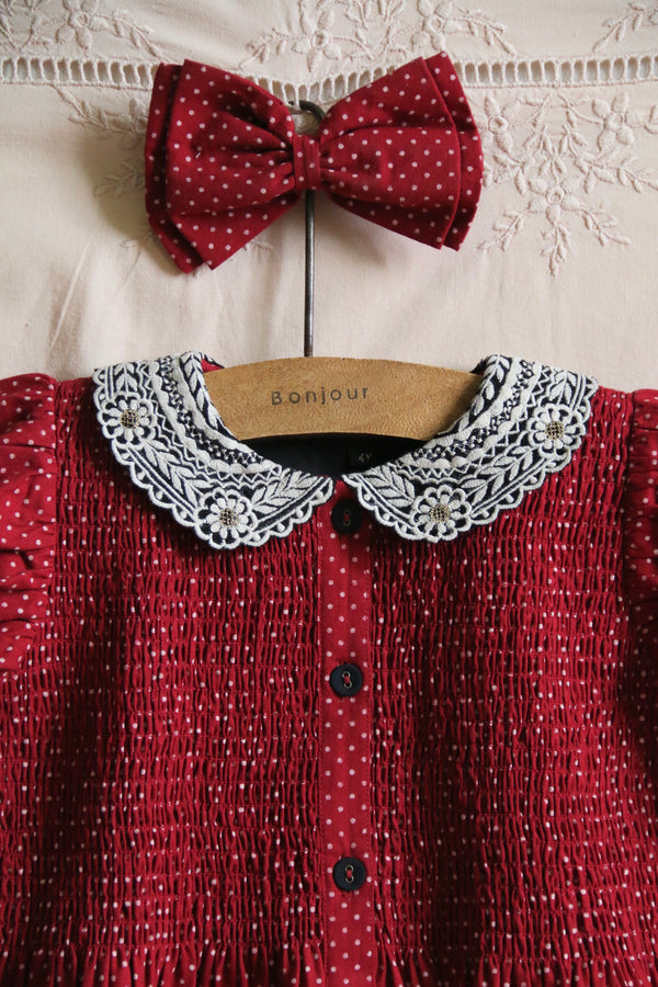 Tunique with Hair Clip | Red Wine Dot Print