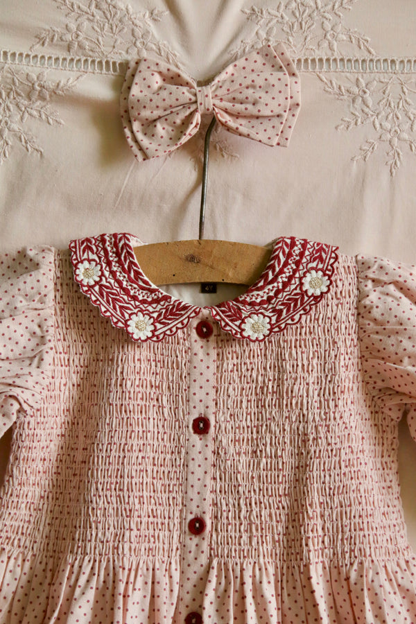 Tunique with Hair Clip | Pink Dot Print