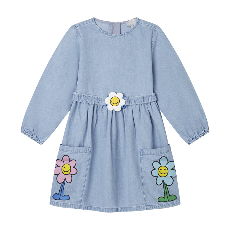 Flower Graphic Buckle Long-Sleeve Dress