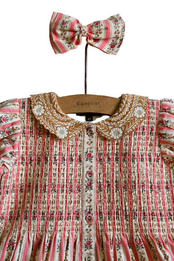 Tunique with Hair Clip | Tapestry Pink Stripe Print