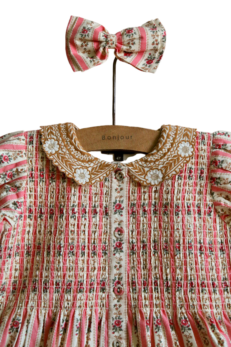 Tunique with Hair Clip | Tapestry Pink Stripe Print