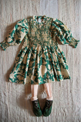 Hand Smock Dress | Autumnal Green Flowers