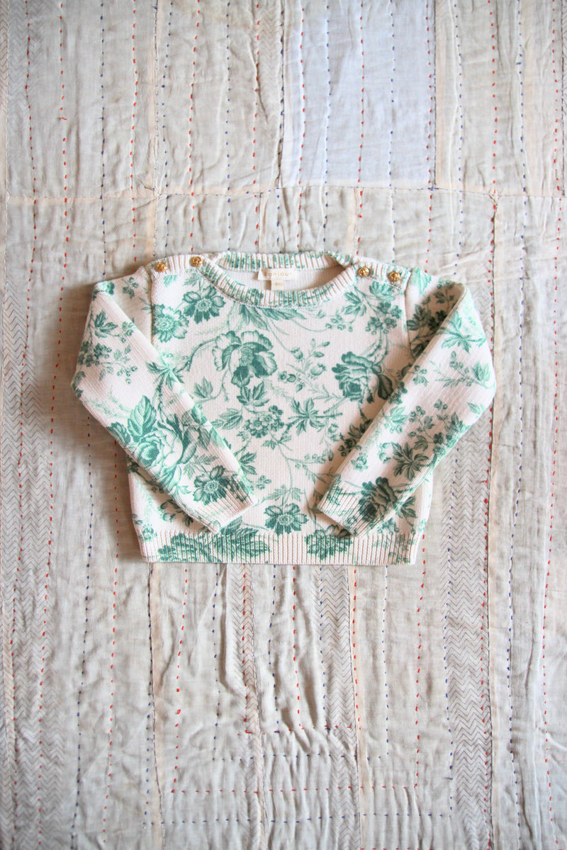 Knitted Green Flower Printed Sweater