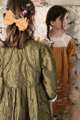 Dress Coat | Kaki Taffeta / Black Organic Voile Piping