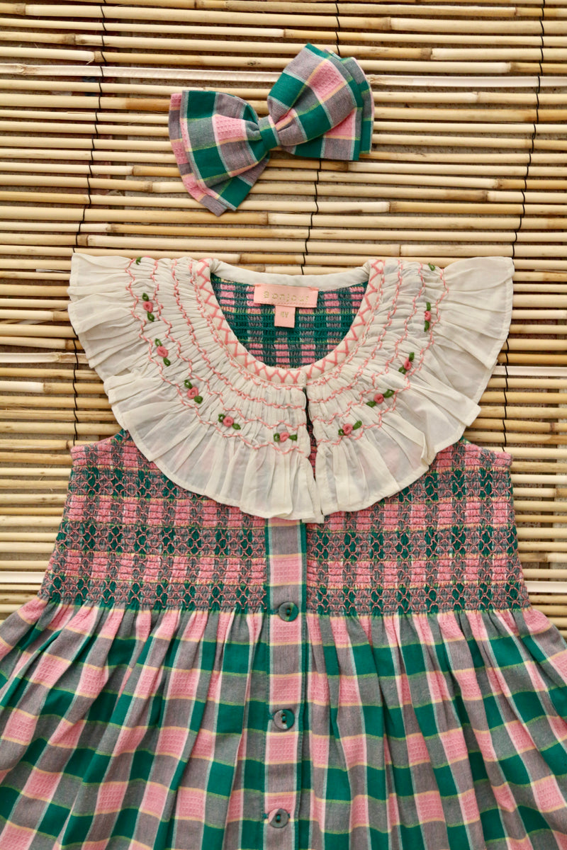 Ibiza Top + Hair Clip | Pink Green Honeycomb Check