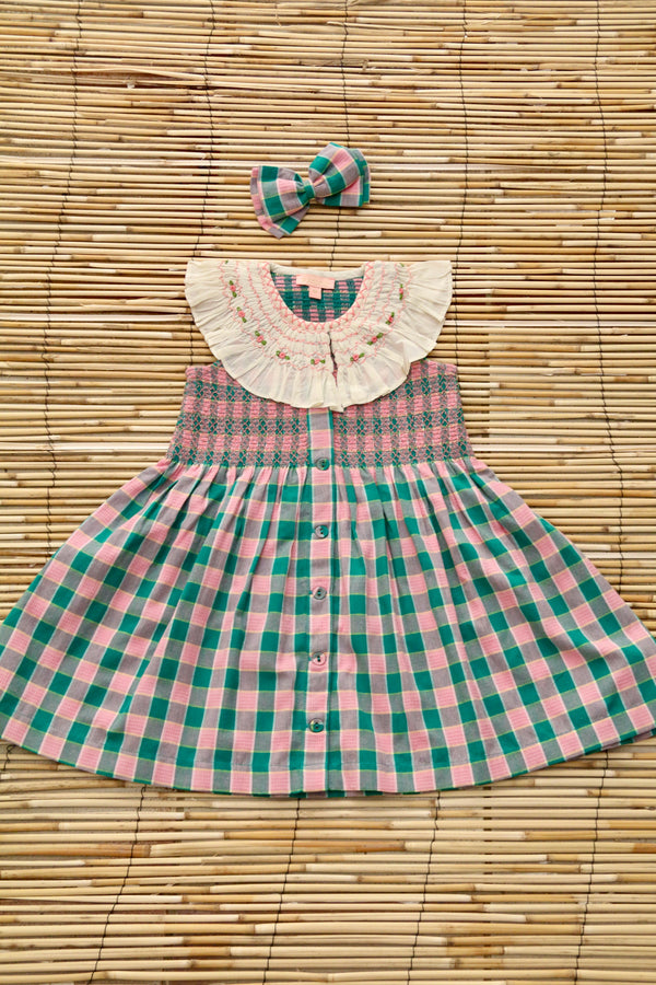 Ibiza Top + Hair Clip | Pink Green Honeycomb Check