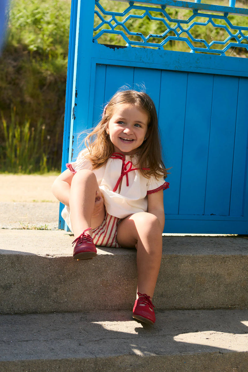 Red Stripes Blouse and Bloomer Set | Red Stripes