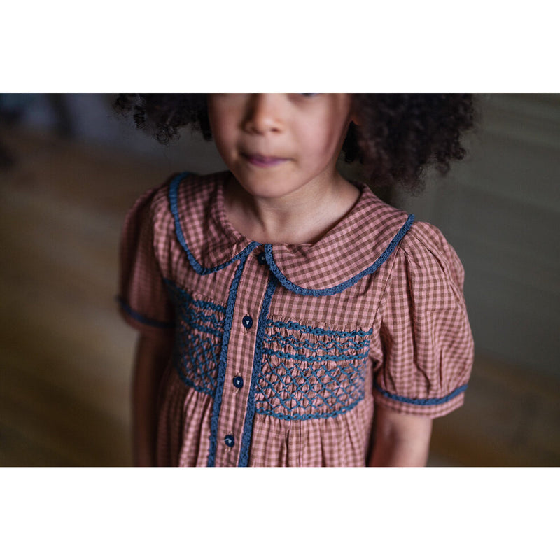 Elizabeth Dress | Tiny Check in Tea Rose