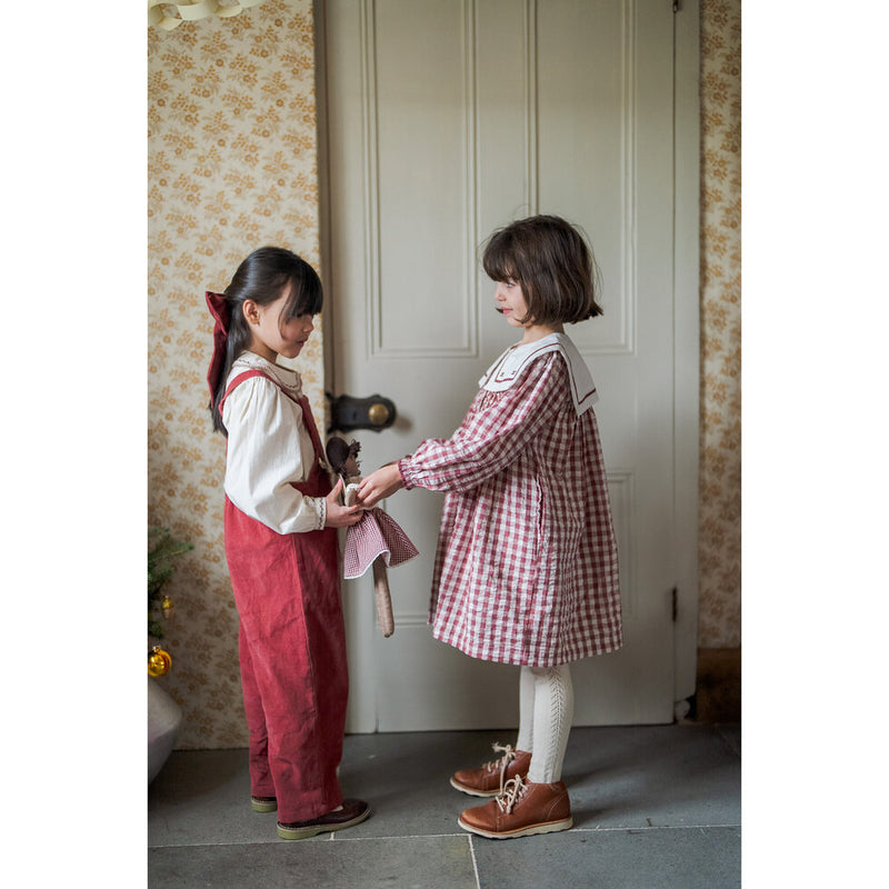 Smocked Sabrina Dress | Seersucker Gingham in Apple Butter