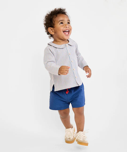 Jefferson Baby Shirt | Indigo Linen Stripe