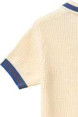 Knitted Pattern Polo | Cream, Blue, Brown Comb