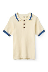 Knitted Pattern Polo | Cream, Blue, Brown Comb