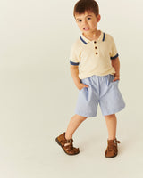 Knitted Pattern Polo | Cream, Blue, Brown Comb