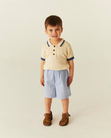 Knitted Pattern Polo | Cream, Blue, Brown Comb