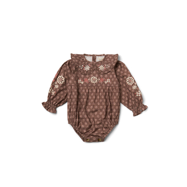 Little Belle Romper | Brown Block Print