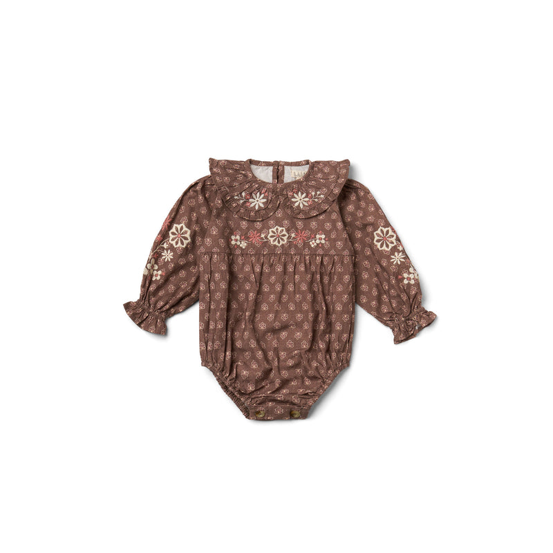 Little Belle Romper | Brown Block Print