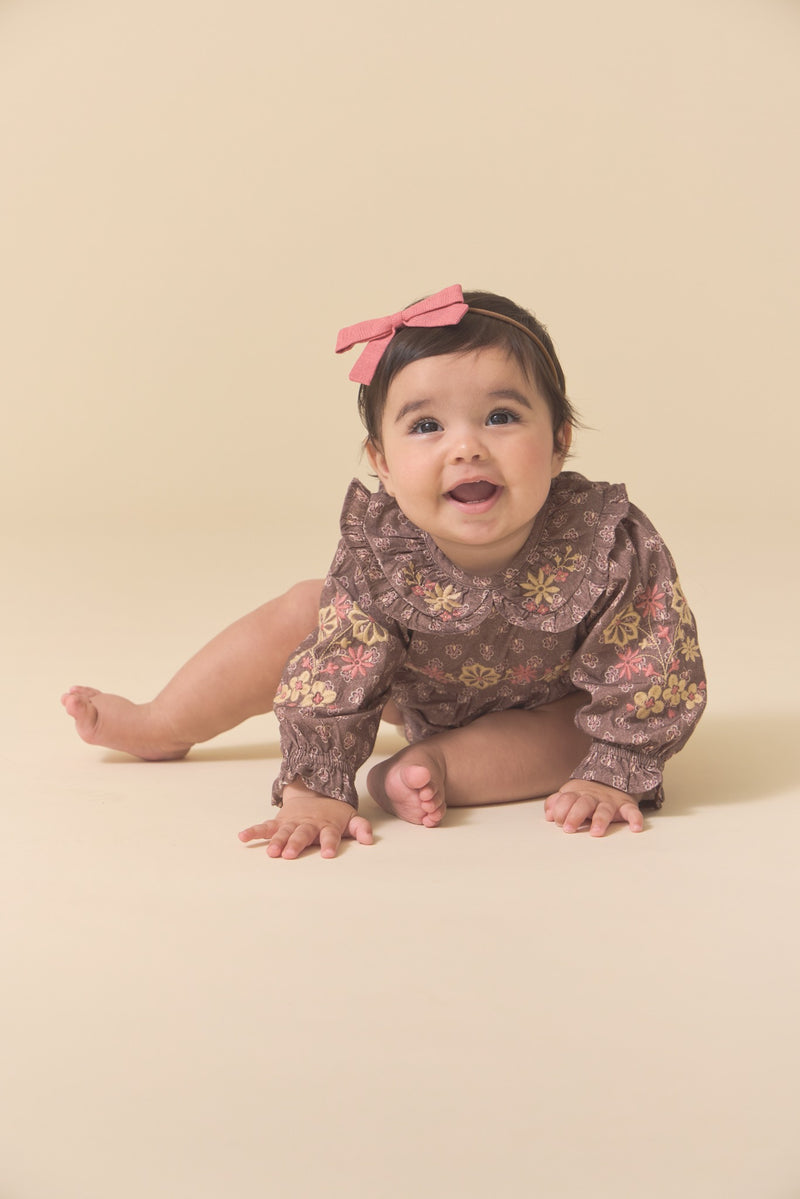 Little Belle Romper | Brown Block Print