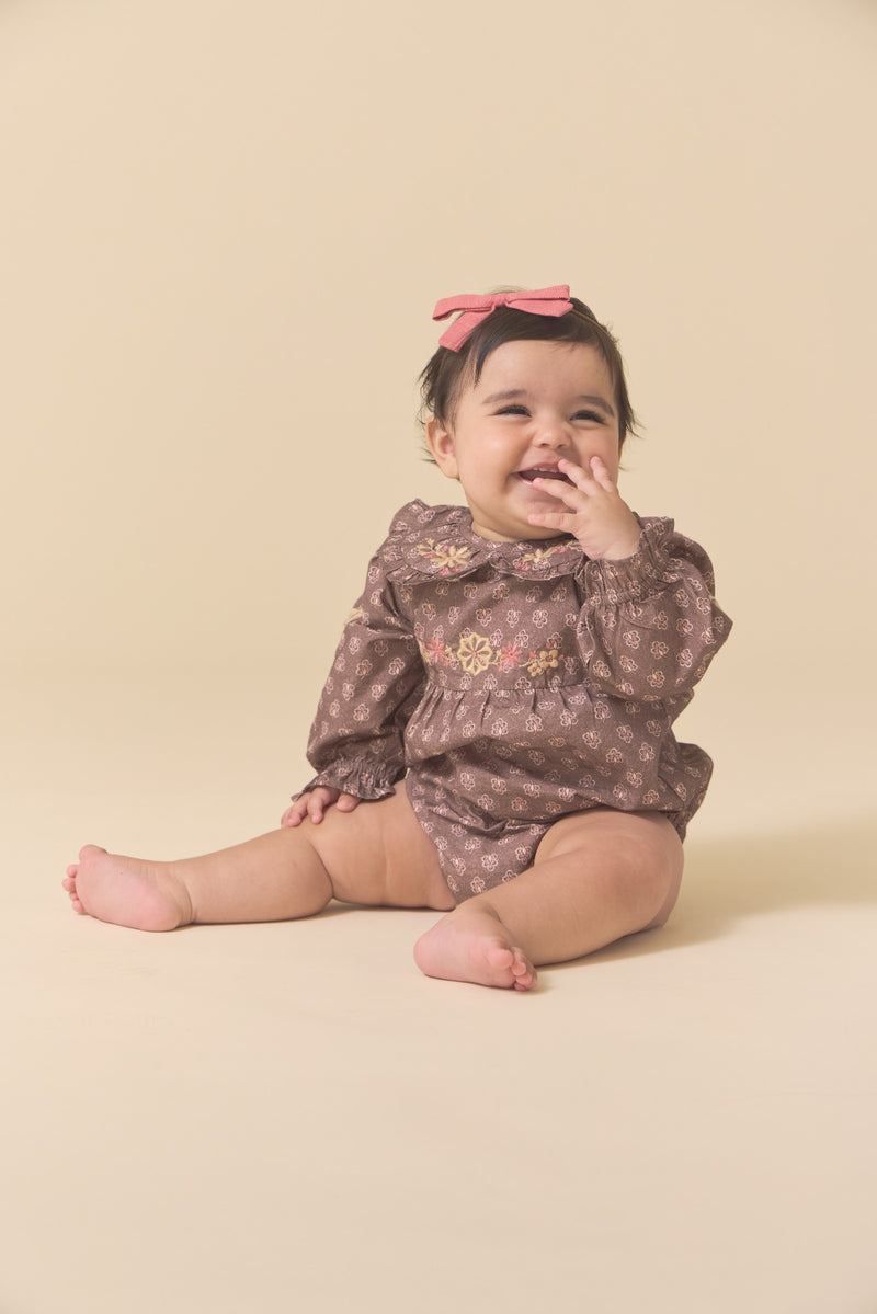 Little Belle Romper | Brown Block Print