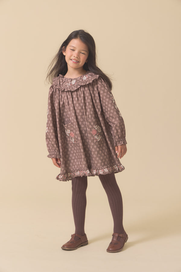 Belle Dress | Brown Block Print