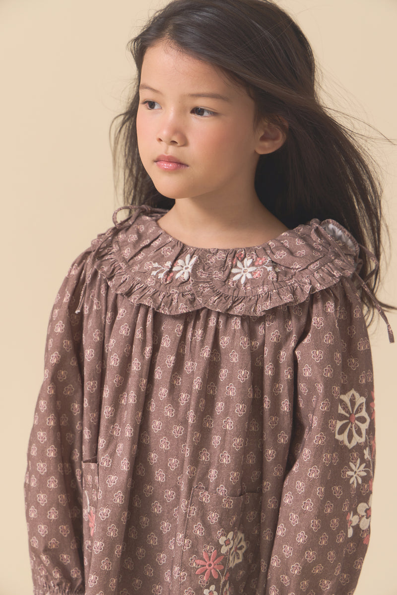 Belle Dress | Brown Block Print