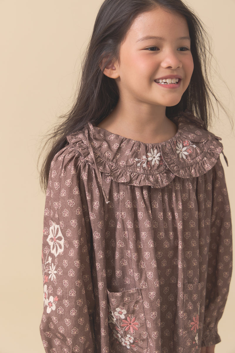 Belle Dress | Brown Block Print