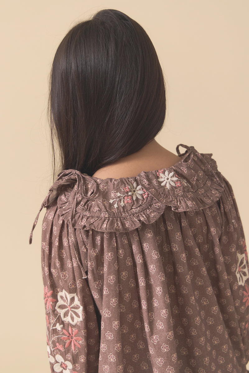 Belle Dress | Brown Block Print