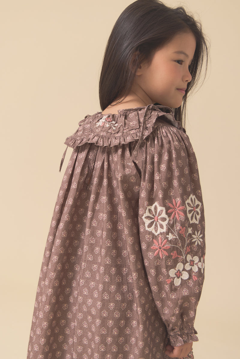 Belle Dress | Brown Block Print