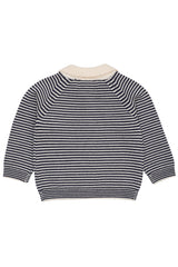 Merino Striped Blouse with Collar | Cream/Navy Stripe