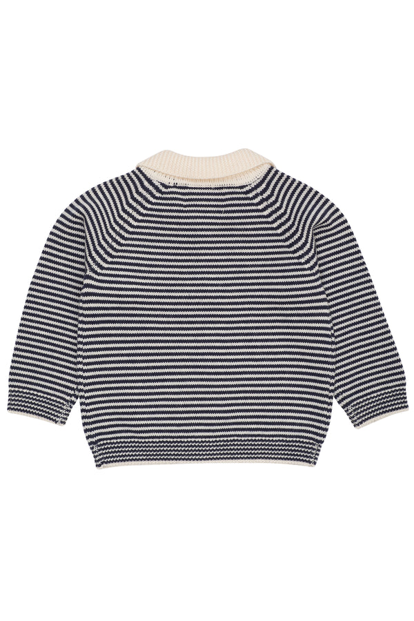 Merino Striped Blouse with Collar | Cream/Navy Stripe