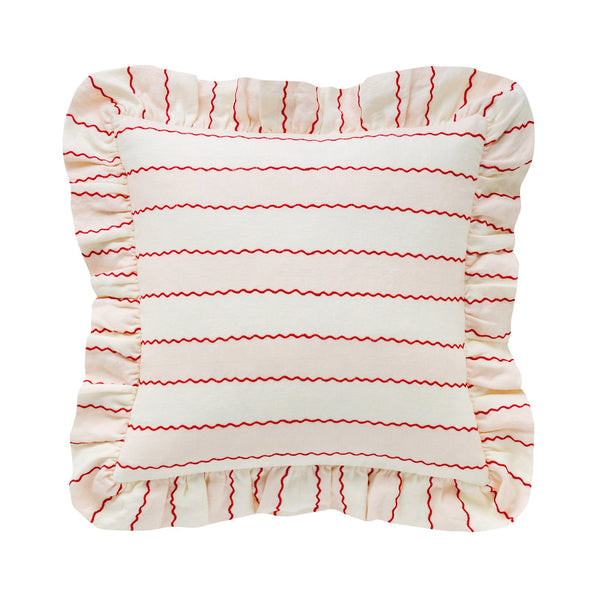 Marionette Stripe Embroidered Cushion | Pink/Cream