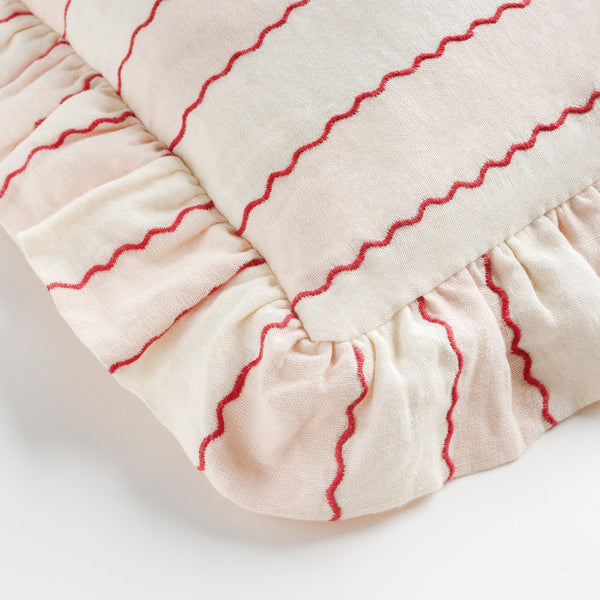 Marionette Stripe Embroidered Cushion | Pink/Cream