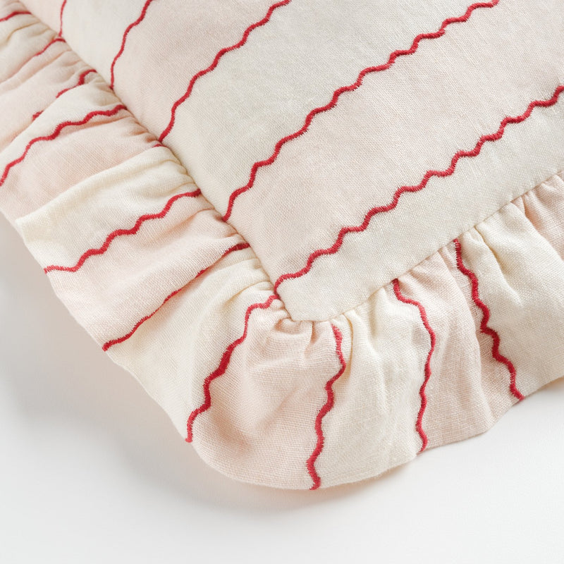 Marionette Stripe Embroidered Cushion | Pink/Cream