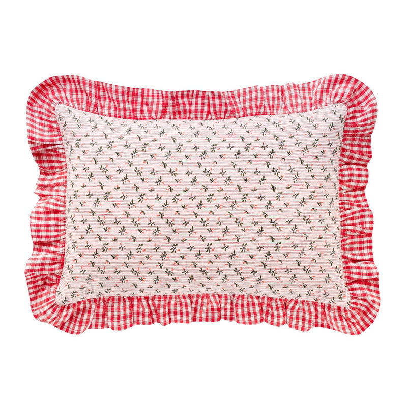 Herukka Stripe Frill Cushion | Strawberry