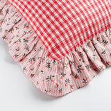 Aada Gingham Frill Cushion | Strawberry