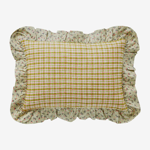 Aada Check Frill Cushion | Chartreuse