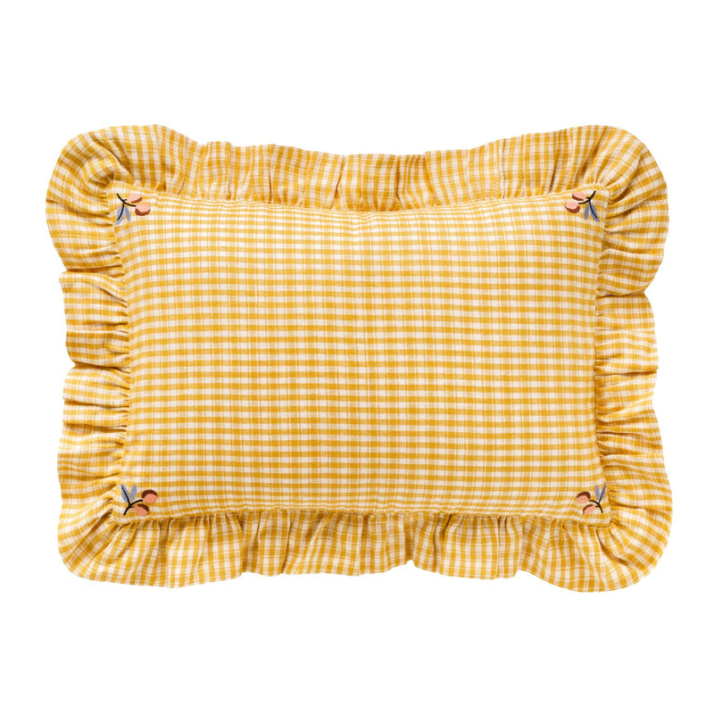 Aada Gingham Frill Cushion | Buttercup