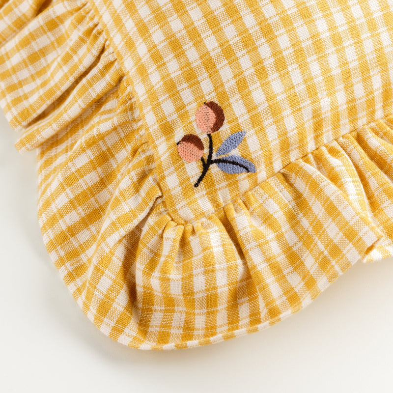 Aada Gingham Frill Cushion | Buttercup