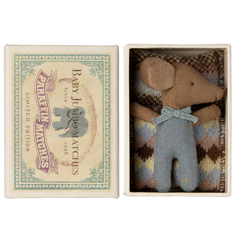 Sleepy/Wakey Baby Mouse In Matchbox | Blue