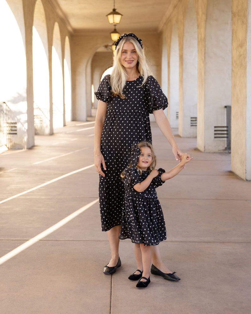 Claire Dress | Black & Ivory Dot