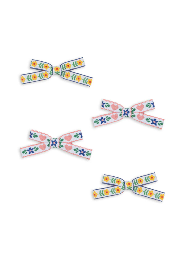 4 Pack Mini Bow Hair Clips | White / Rose