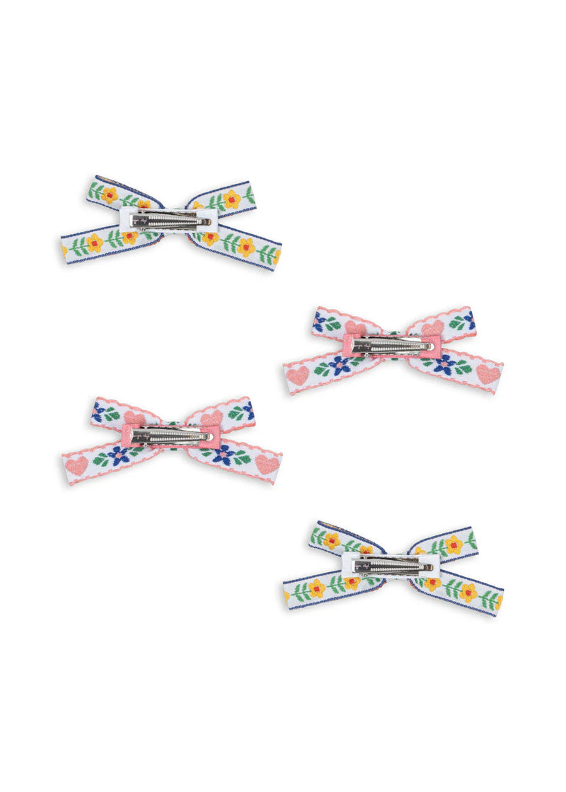 4 Pack Mini Bow Hair Clips | White / Rose