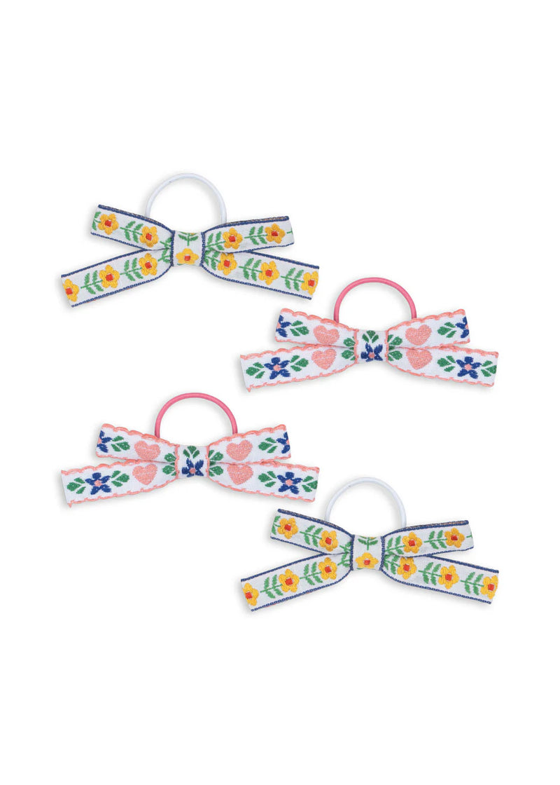 4 Pack Mini Bow Elastic | White / Rose