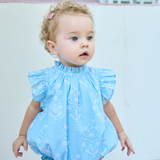 Baby Girls Harper Bubble | Blue Dewdrop Block Print