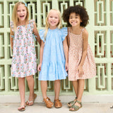Girls Tia Dress | Pink Prairie Block Print