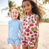 Girls Millie Ruffle Short | Blue Dewdrop Block Print