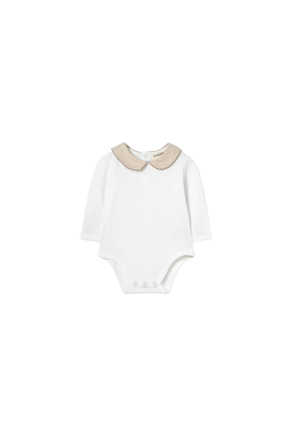 Piana Collar Onesie | Stone Melange Flannel