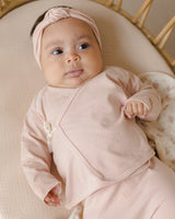 Wrap Top + Footed Pant Set | Melon Micro Stripe