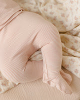 Wrap Top + Footed Pant Set | Melon Micro Stripe