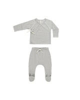 Wrap Top + Footed Pant Set | Blue Micro Stripe